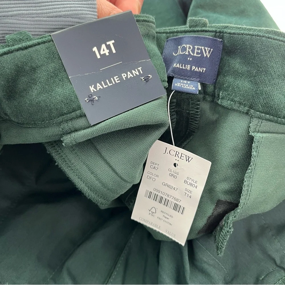J.Crew NWT Velvet Kallie pant Darkest Forest size 14 Tall - Picture 9 of 11